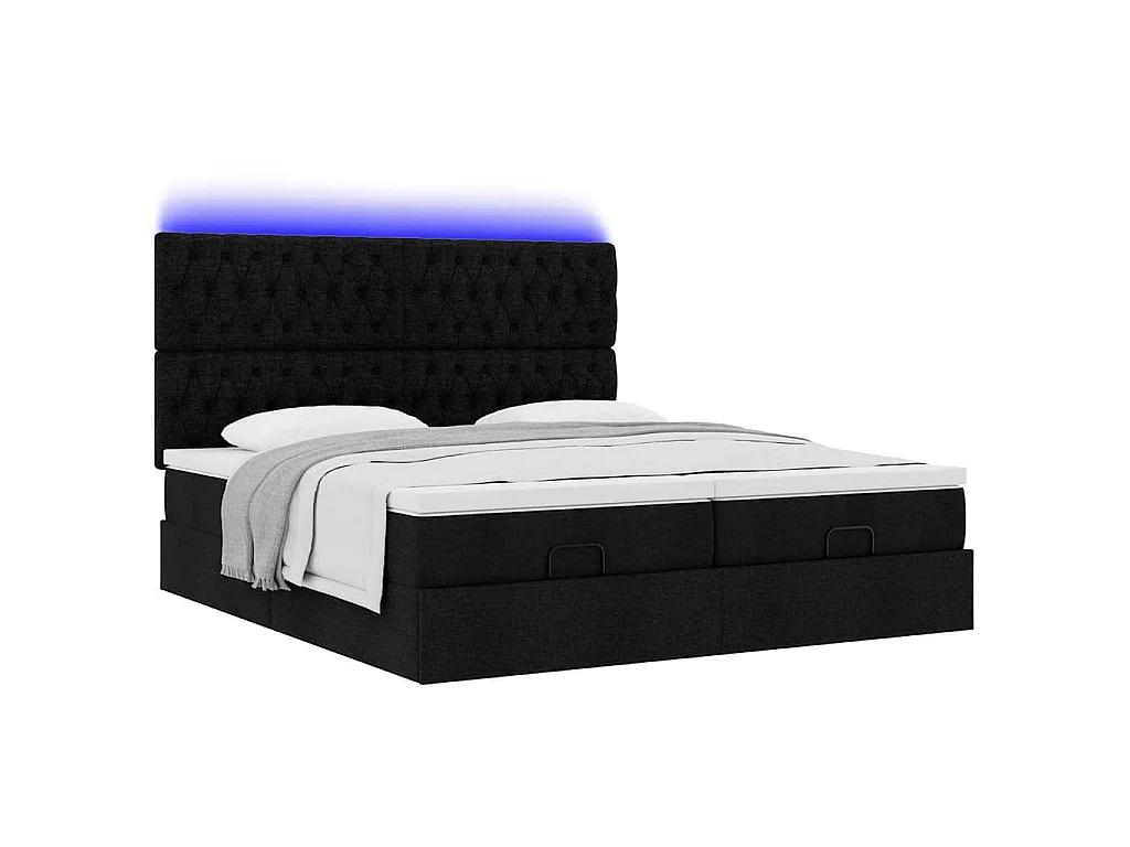 Cadre de lit ottoman avec matelas noir 200x200cm tissu