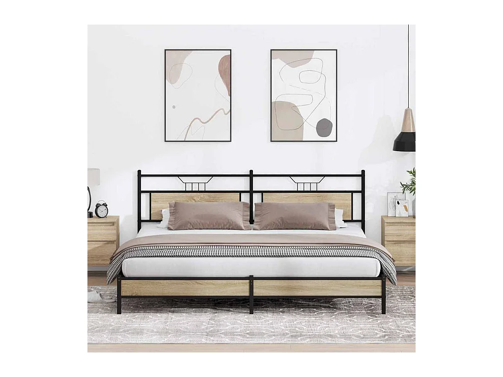 Cadre de lit en métal sans matelas chêne sonoma 200x200 cm