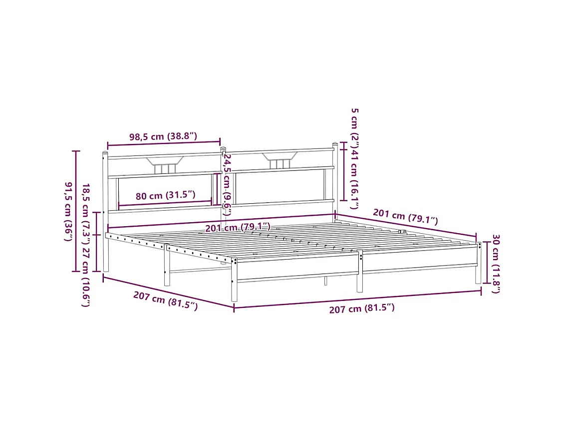 Cadre de lit en métal sans matelas chêne sonoma 200x200 cm