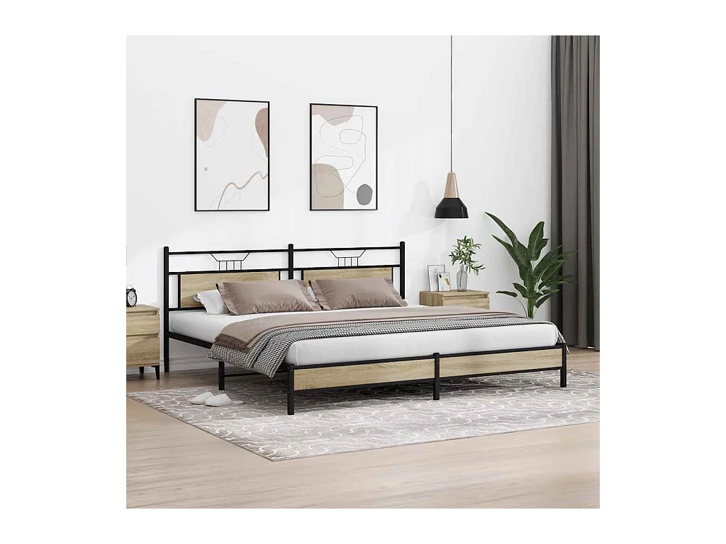 Cadre de lit en métal sans matelas chêne sonoma 200x200 cm