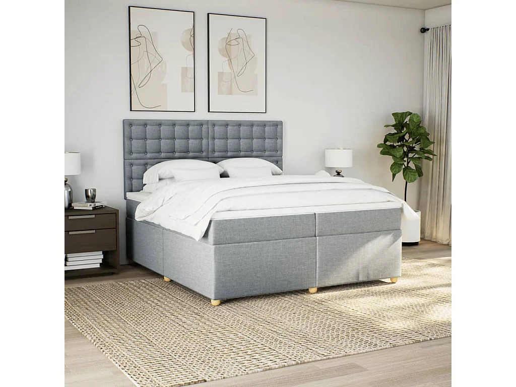 Boxspring met matras stof lichtgrijs 200x200 cm