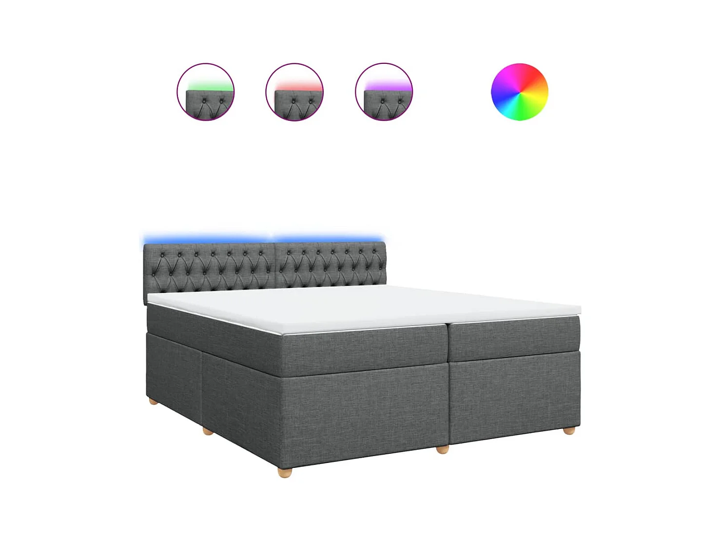 Sommier à lattes de lit avec matelas Gris foncé 200x200cm Tissu