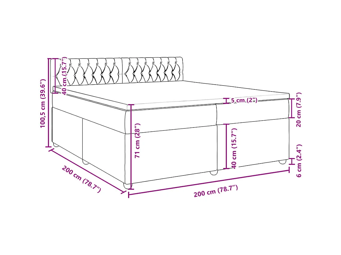 Sommier à lattes de lit avec matelas Gris foncé 200x200cm Tissu