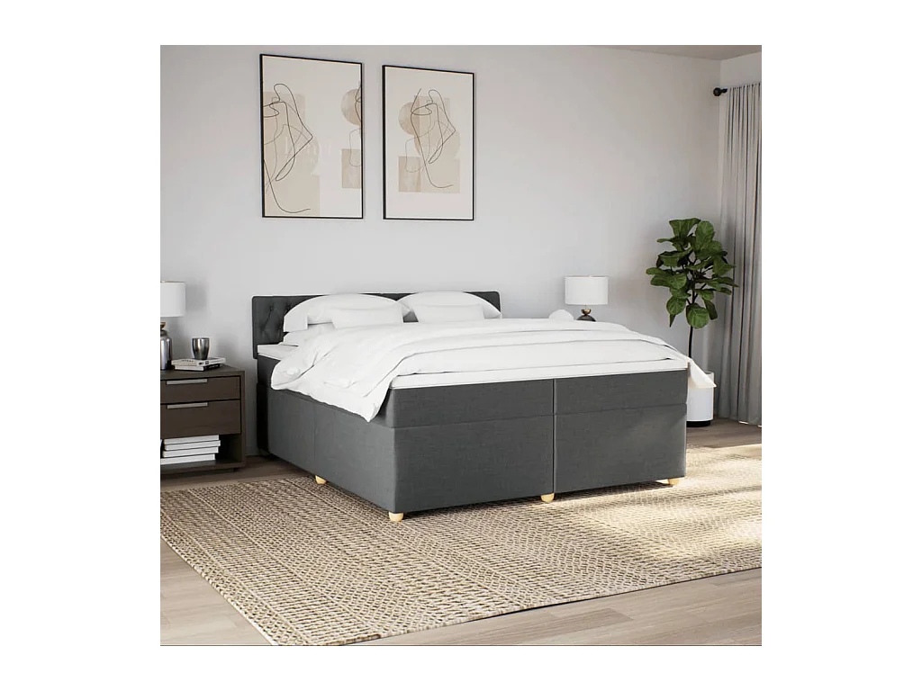 Sommier à lattes de lit avec matelas Gris foncé 200x200cm Tissu