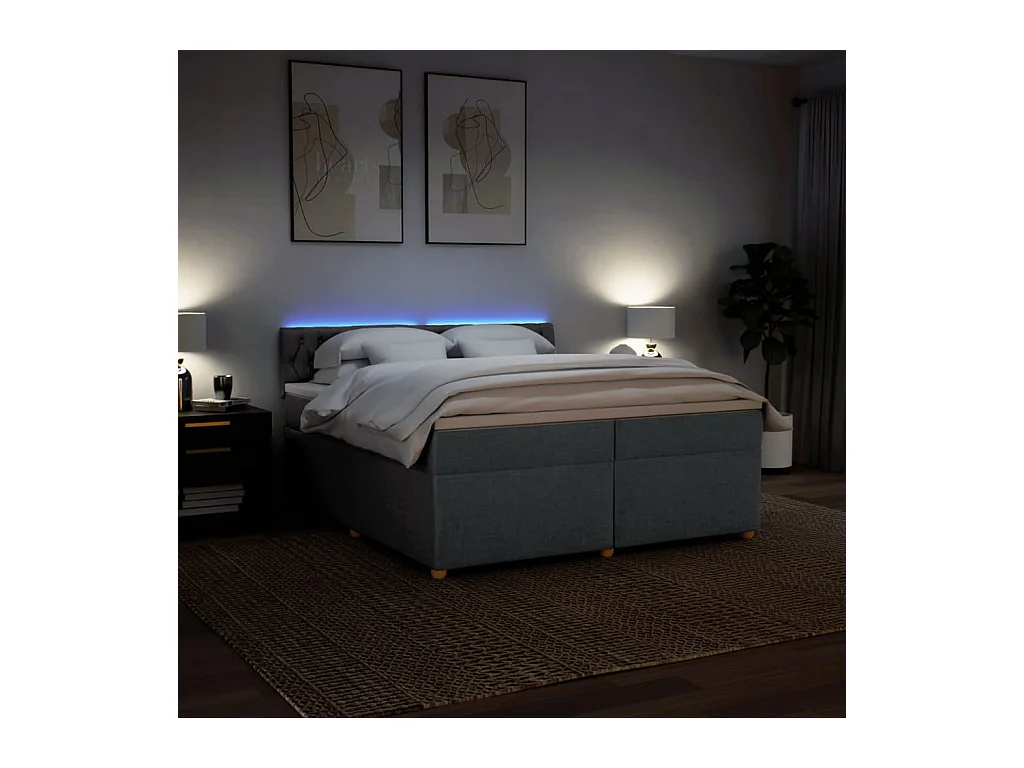 Sommier à lattes de lit avec matelas Gris foncé 200x200cm Tissu