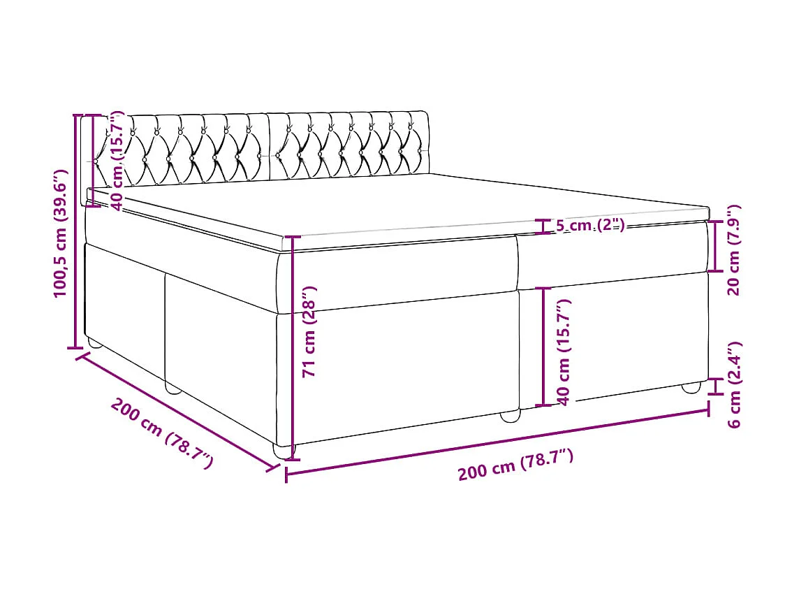 Sommier à lattes de lit avec matelas Gris foncé 200x200cm Tissu