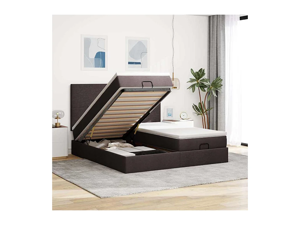 Ottoman-Bett mit Matratzen & LEDs Dunkelbraun 200x200 cm Stoff