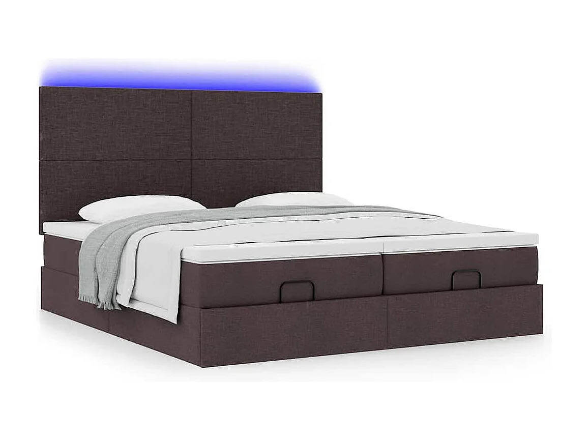 Ottoman-Bett mit Matratzen & LEDs Dunkelbraun 200x200 cm Stoff