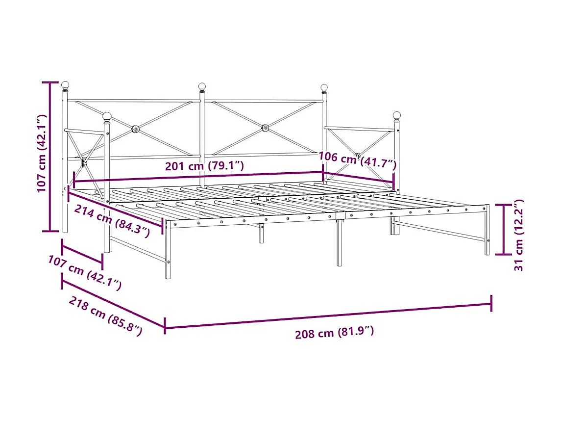 Tagesbett Ausziehbar ohne Matratze Weiß 107x203 cm Stahl