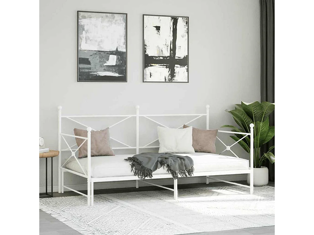 Lit de jour avec lit gigogne sans matelas blanc 107x203cm acier