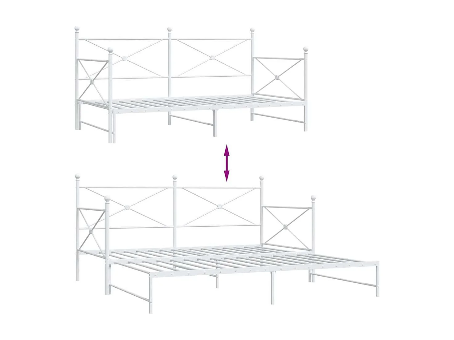 Lit de jour avec lit gigogne sans matelas blanc 107x203cm acier