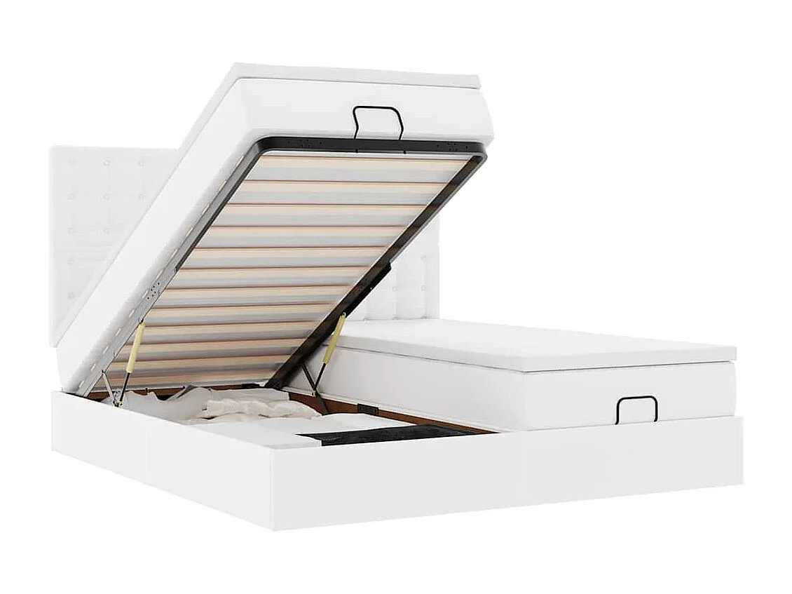 Cadre de lit ottoman et matelas blanc pur 200x200cm similicuir