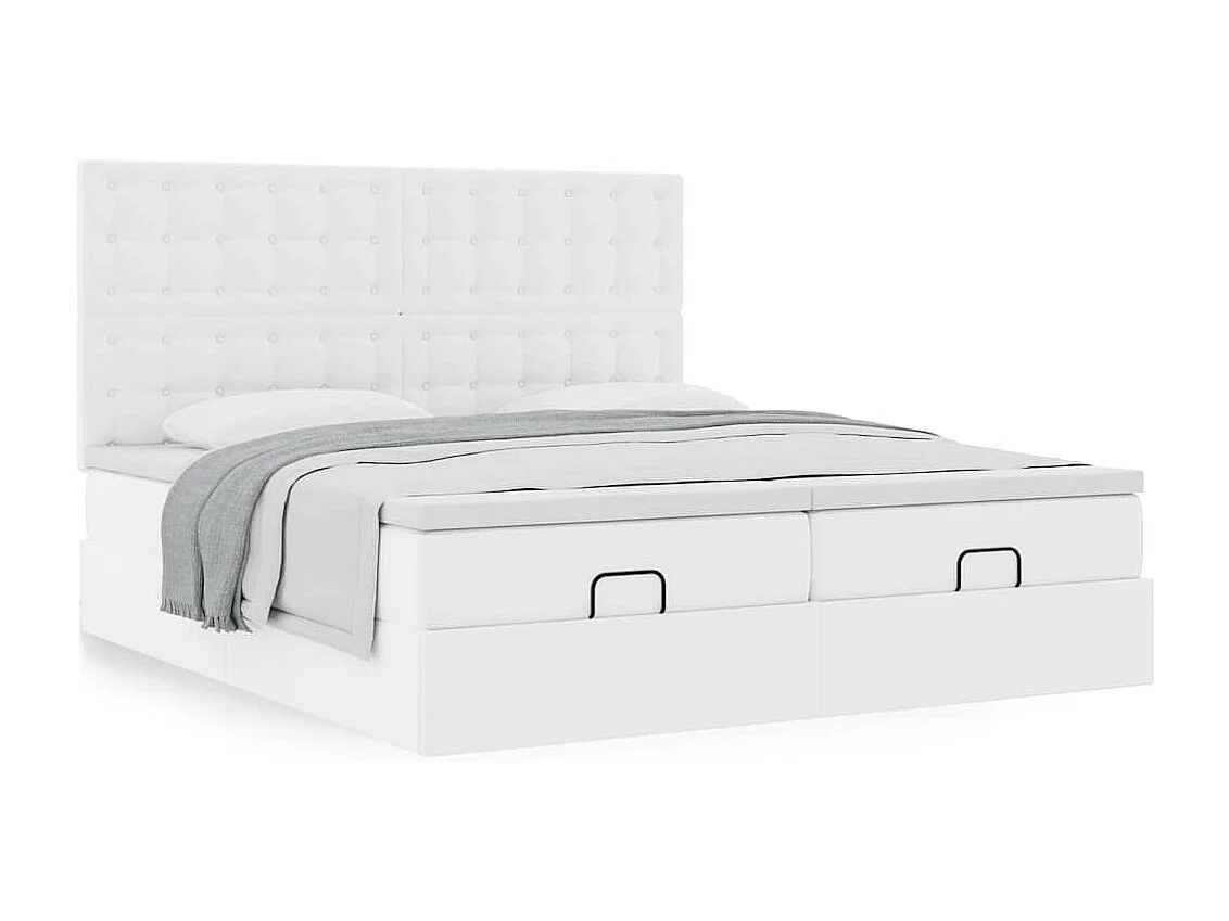 Cadre de lit ottoman et matelas blanc pur 200x200cm similicuir