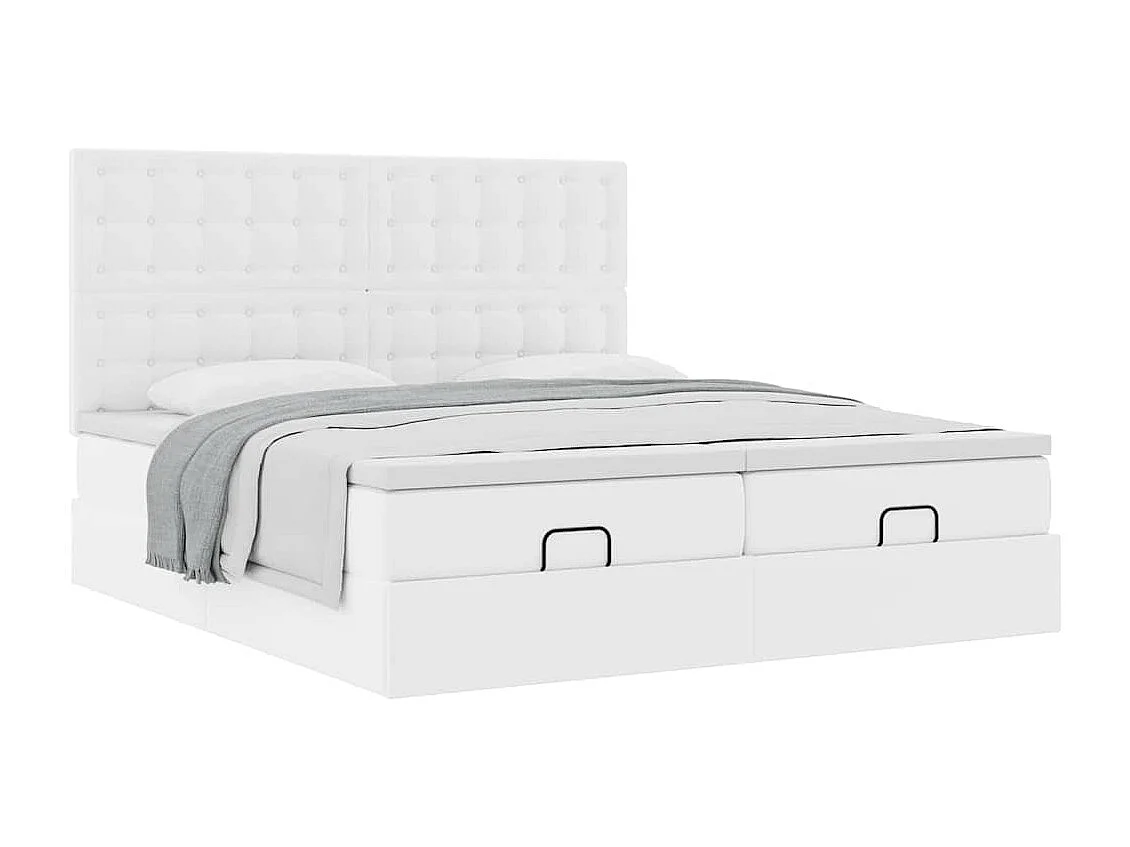 Cadre de lit ottoman et matelas blanc pur 200x200cm similicuir