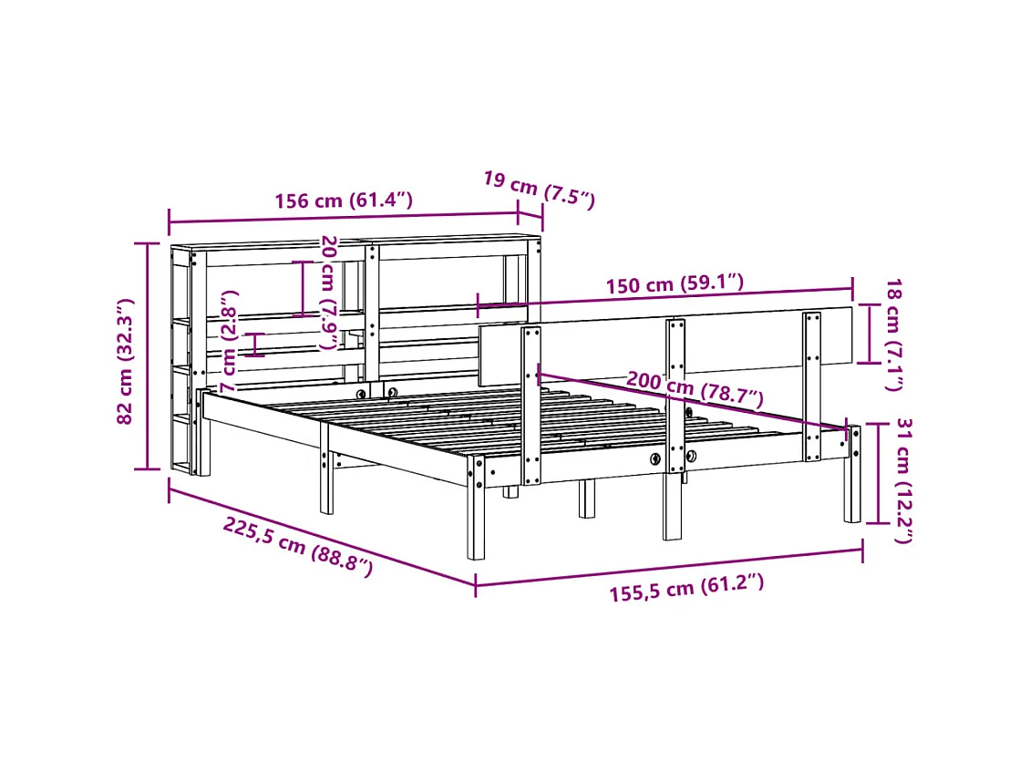 Massivholzbett ohne Matratze 150x200 cm Kiefernholz