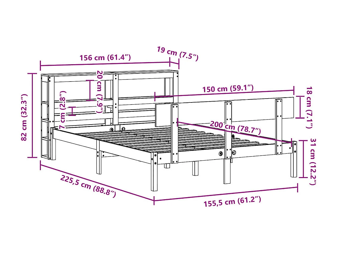 Bedframe zonder matras massief grenenhout 150x200 cm