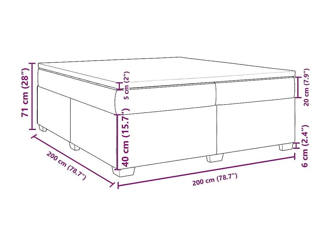 Cama box spring con colchón terciopelo gris oscuro 200x200 cm