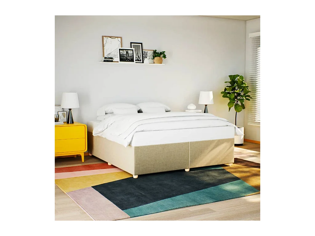 Cadre de lit sans matelas crème 200x200 cm tissu
