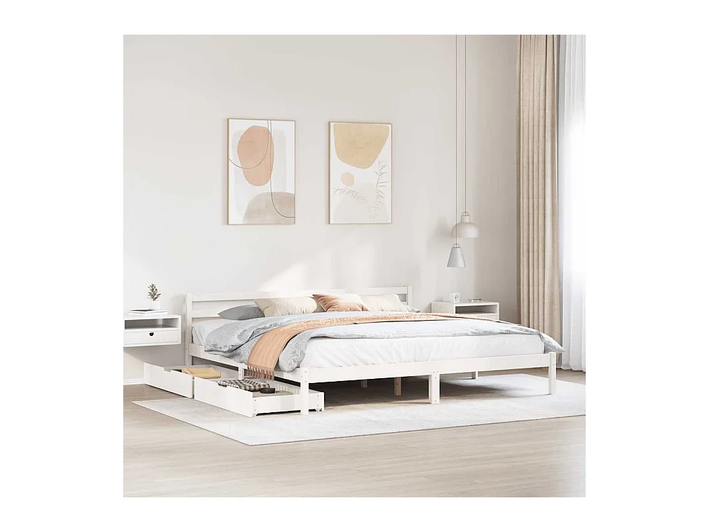 Cadre de lit sans matelas blanc 200x200 cm bois massif de pin
