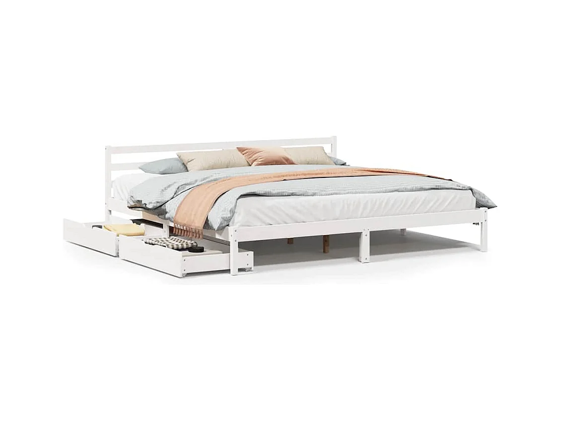 Cadre de lit sans matelas blanc 200x200 cm bois massif de pin