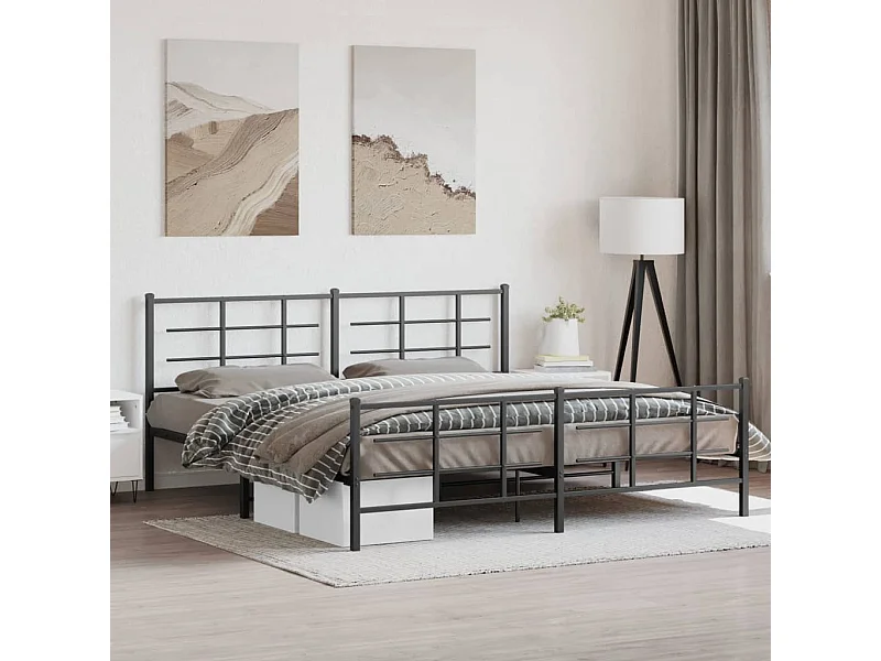 Cadre de lit métal sans matelas avec pied de lit noir 193x203cm