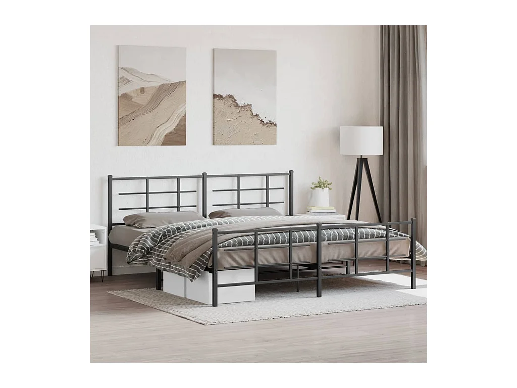 Cadre de lit métal sans matelas avec pied de lit noir 193x203cm