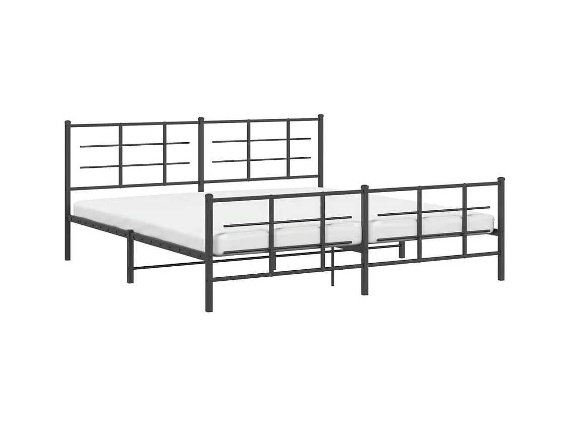 Cadre de lit métal sans matelas avec pied de lit noir 193x203cm