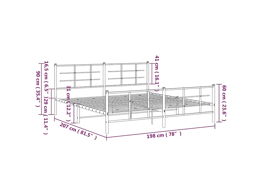 Bedframe met hoofd- en voeteneinde metaal zwart 193x203 cm
