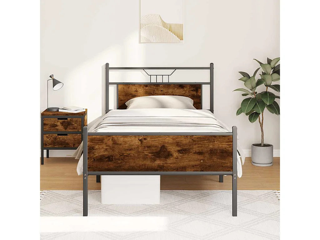 Estrutura de cama sem colchão 107x203 cm carvalho fumado