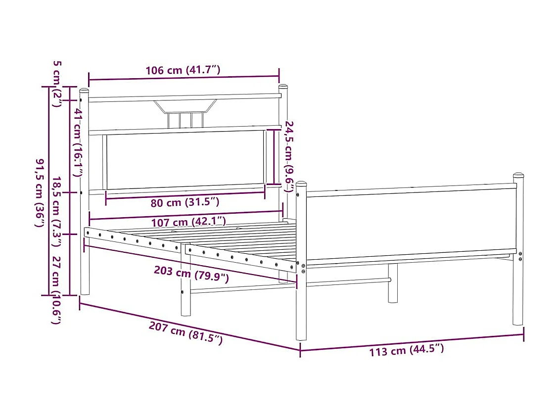 Bettgestell ohne Matratze Räuchereiche 107x203 cm Holzwerkstoff