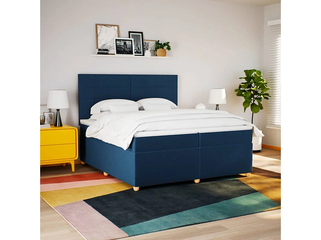 Boxspringbett mit Matratze Blau 200x200 cm Stoff