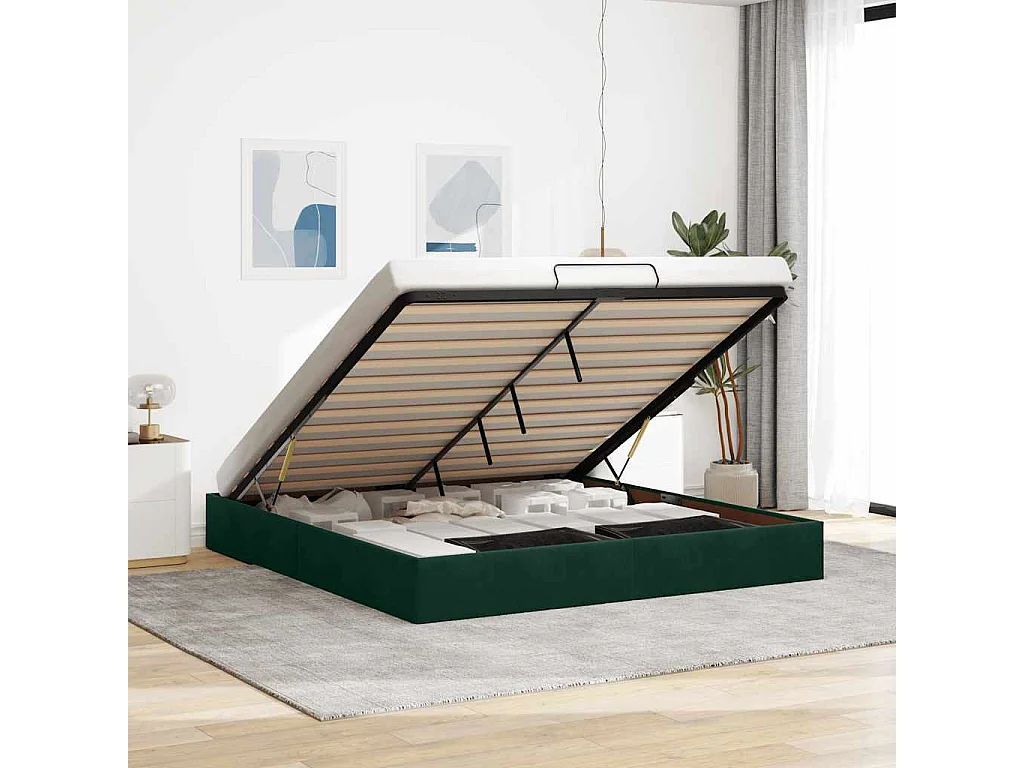 Estrutura de cama otomana sem colchão 200x200 cm verde escuro