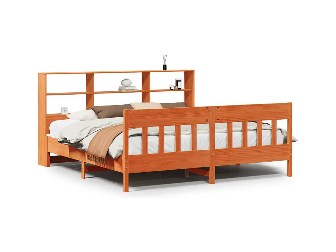 Cadre de lit sans matelas cire marron 200x200cm bois pin massif