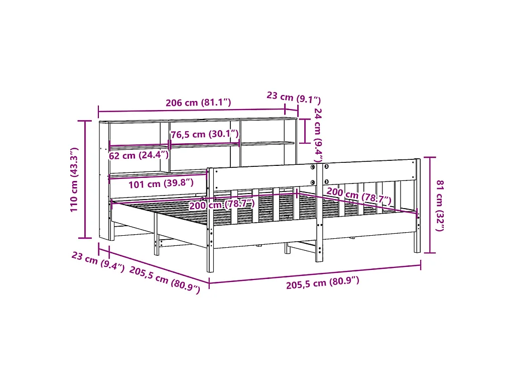 Bedframe zonder matras massief grenenhout wasbruin 200x200 cm