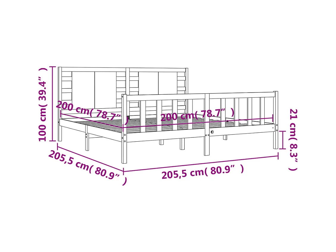 Cadre de lit sans matelas 200x200 cm bois massif de pin