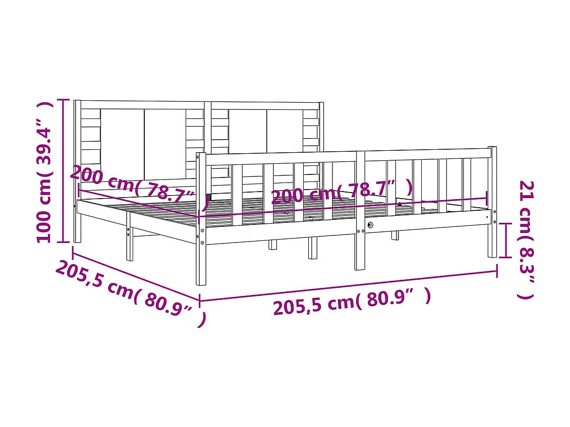 Cadre de lit sans matelas 200x200 cm bois massif de pin