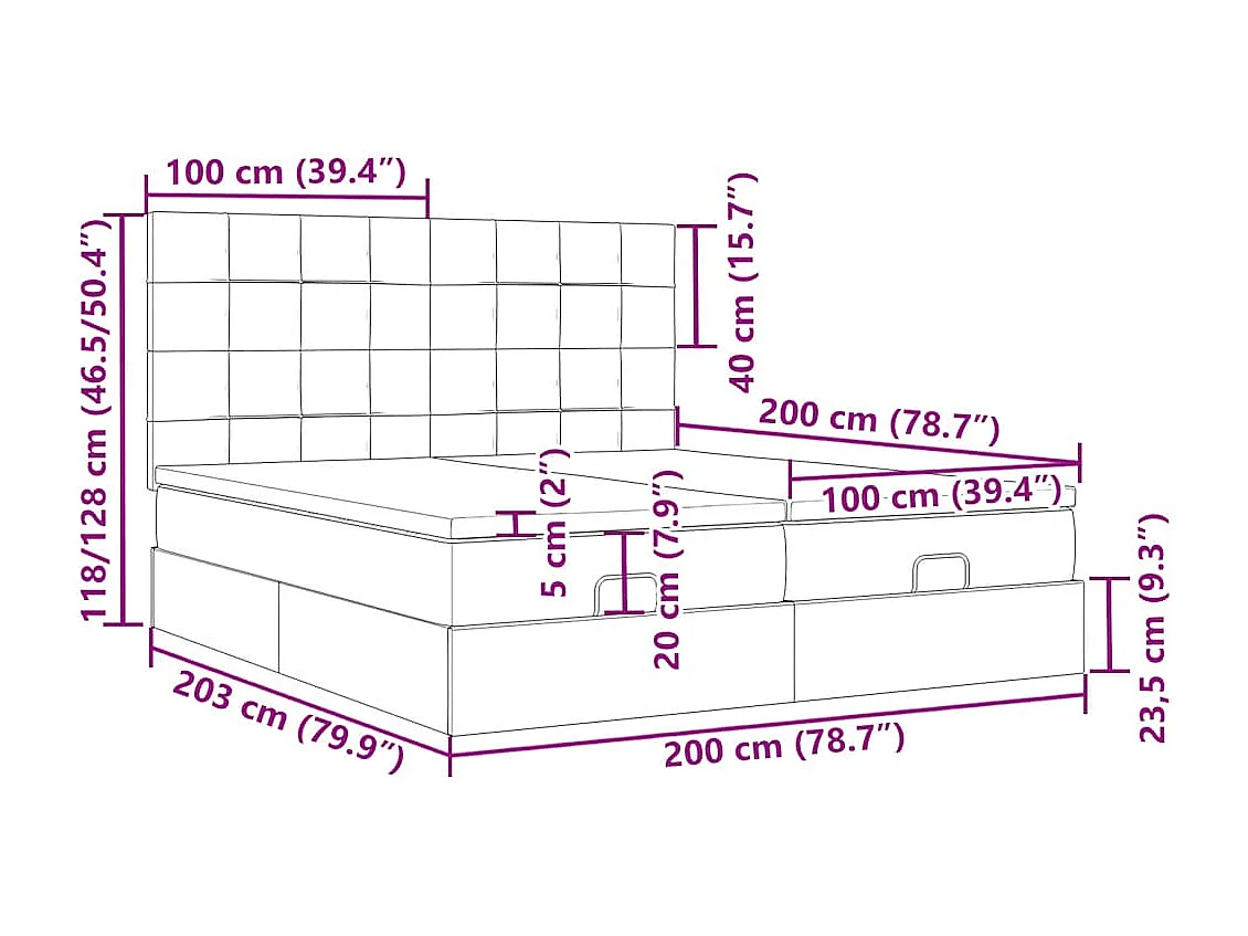 Cadre de lit ottoman avec matelas bleu 200x200cm tissu