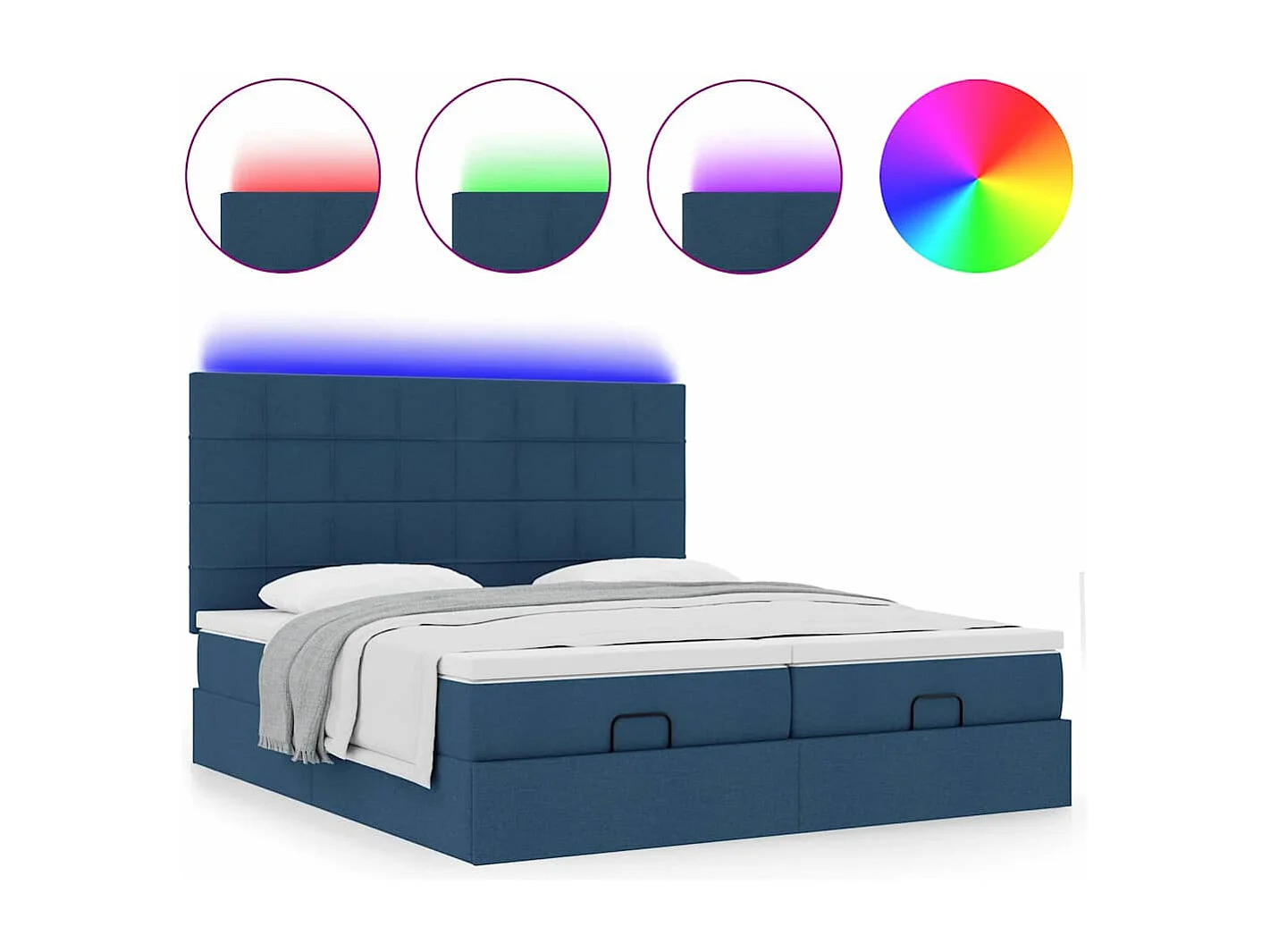 Cadre de lit ottoman avec matelas bleu 200x200cm tissu