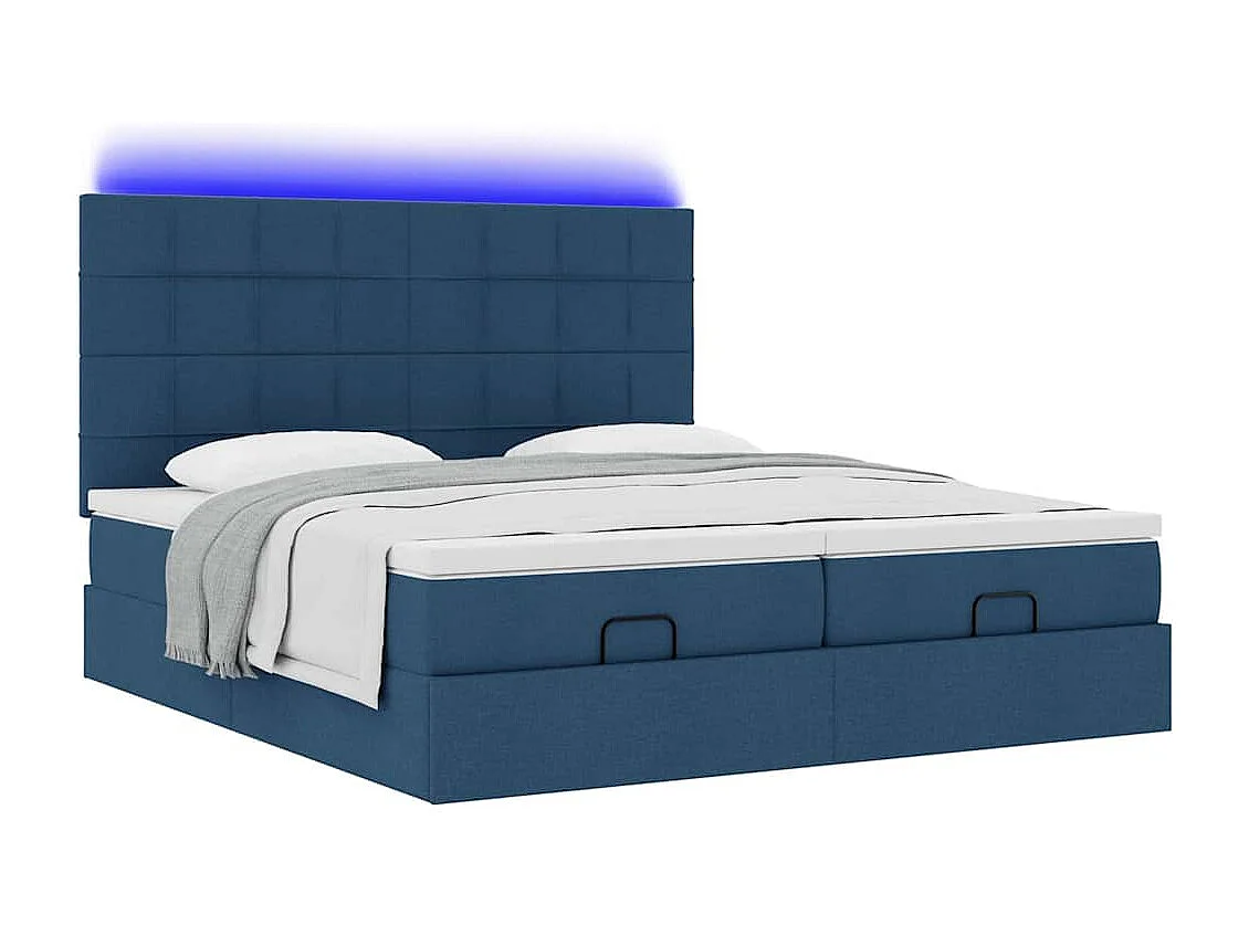 Cadre de lit ottoman avec matelas bleu 200x200cm tissu