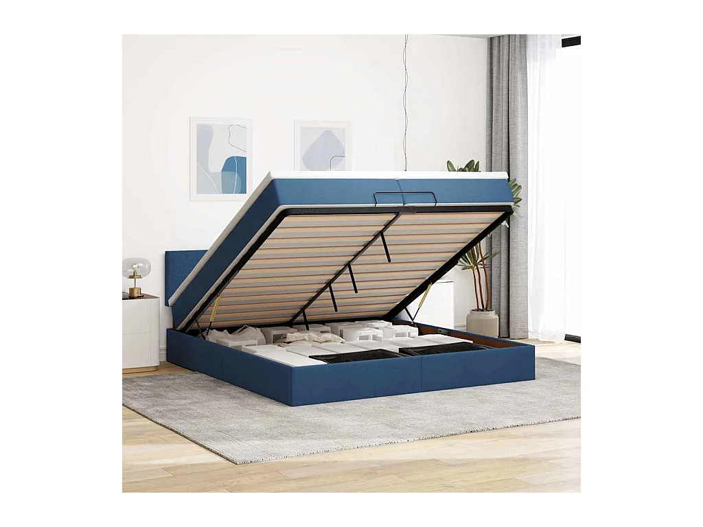Ottoman-Bett mit Matratzen & LEDs Blau 200x200 cm Stoff