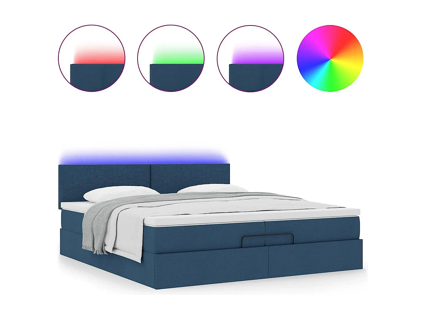 Ottoman bed met matrassen en LED's 200x200cm stof blauw