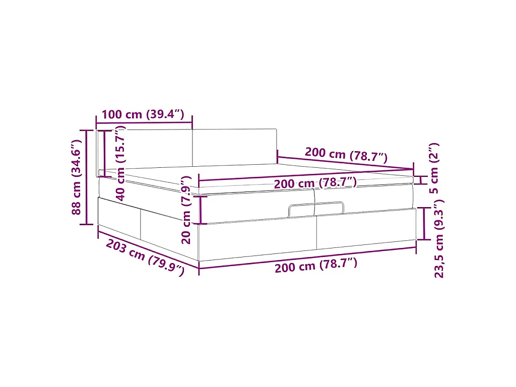 Ottoman-Bett mit Matratzen & LEDs Blau 200x200 cm Stoff