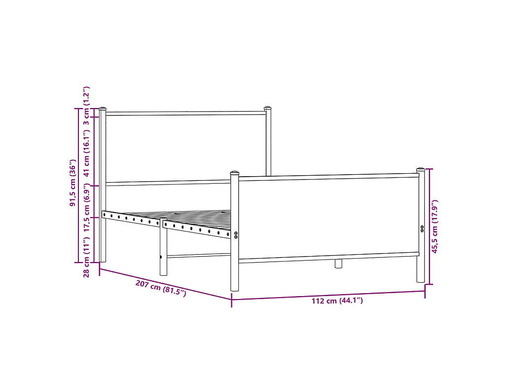 Cadre de lit en métal sans matelas chêne sonoma 107x203 cm