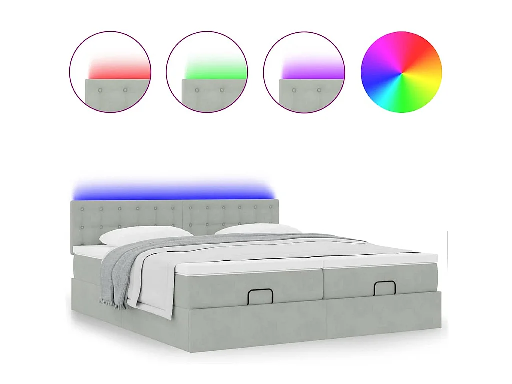 Cadre de lit ottoman avec matelas gris clair 200x200 cm velours