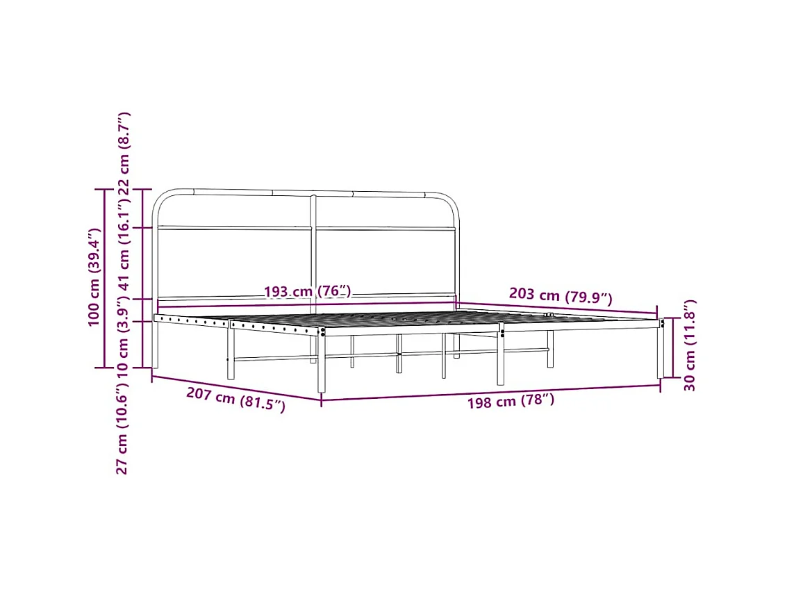 Cadre de lit en métal sans matelas chêne fumé 193x203 cm