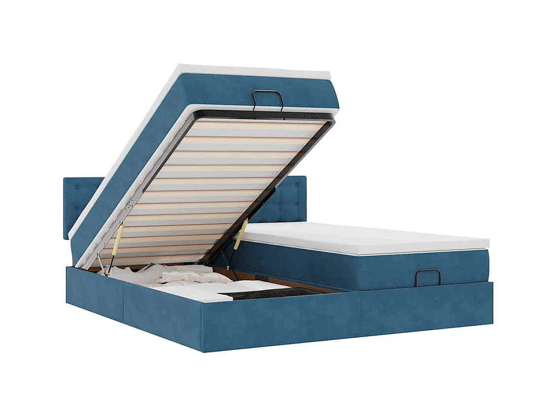 Cadre de lit ottoman avec matelas bleu foncé 200x200 cm velours