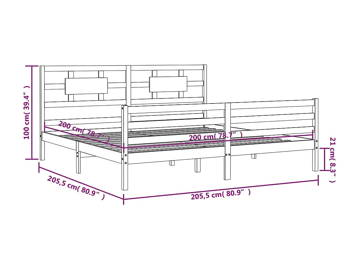 Cadre de lit sans matelas 200x200 cm bois massif