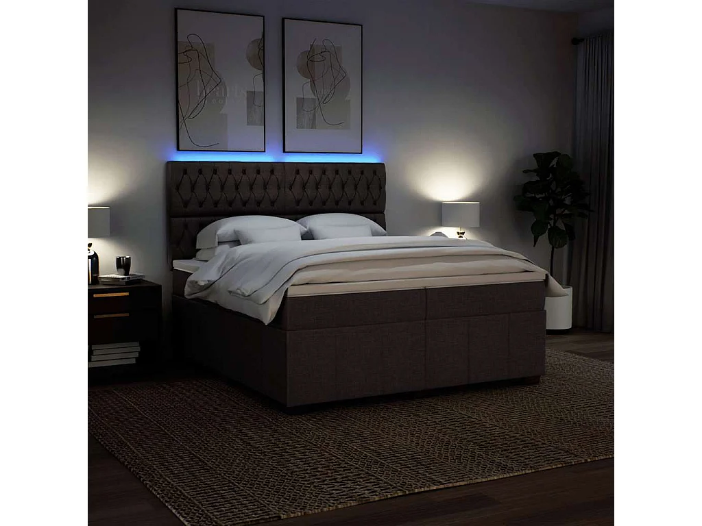 Cama com molas/colchão 200x200 cm tecido castanho-escuro