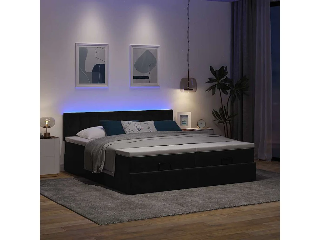 Estructura de cama otomana colchones terciopelo negro 200x200cm