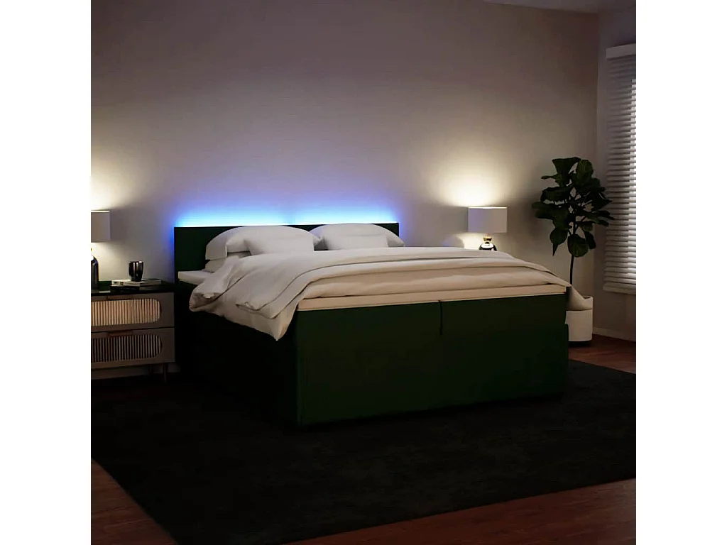 Cama box spring con colchón terciopelo verde oscuro 200x200 cm